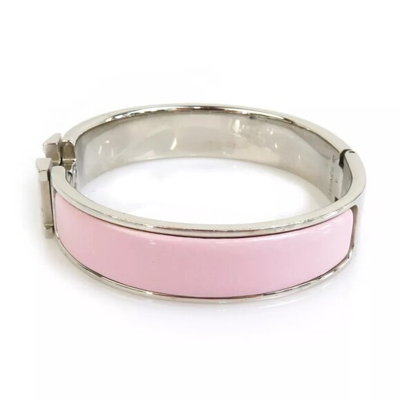 Auth HERMES Clic Clac H Bangle Bracelet Silver/Light Pink Metal/Enamel - Picture 4 of 10